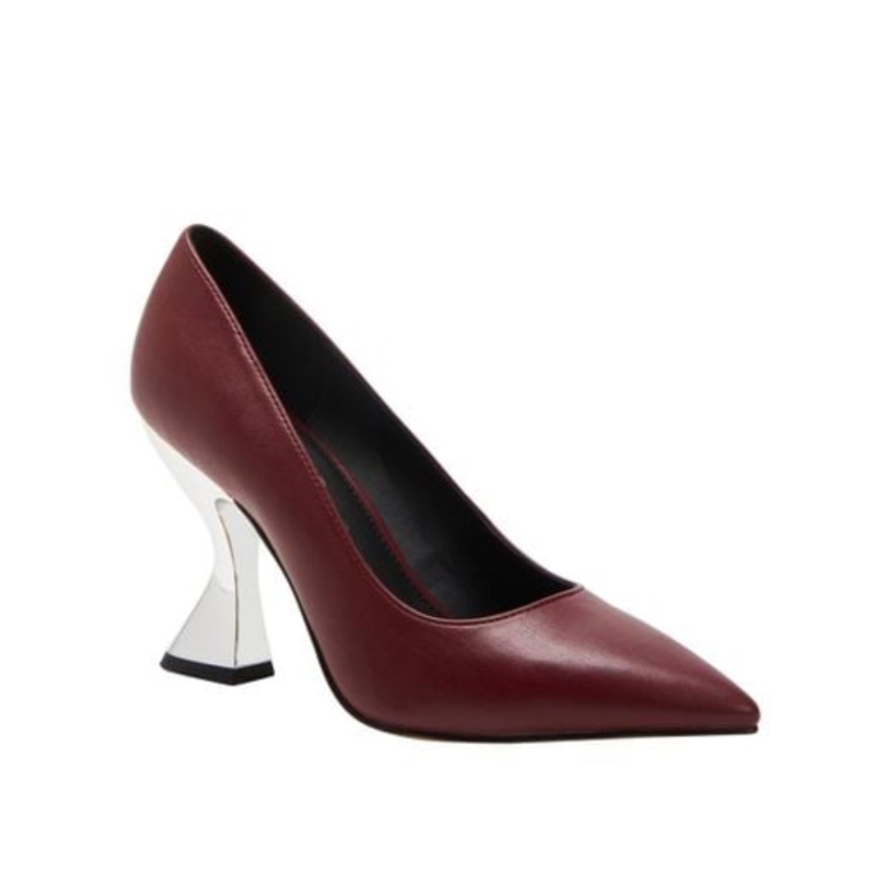 Katy Perry The Laterr High Heel Pointed Pump Silver Flare Heel Cranberry Red 10